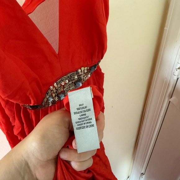 Tibi NEW Jeweled Red Orange Silk Gown - Picture 11 of 11